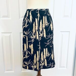 Harve' Benard 100% Silk Black & Gold Bamboo Print Pencil Skirt Luxe Womens Sz 12